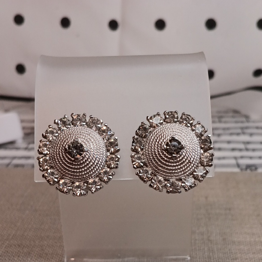 Pennino Silver Tone Button Clip Earrings Vintage